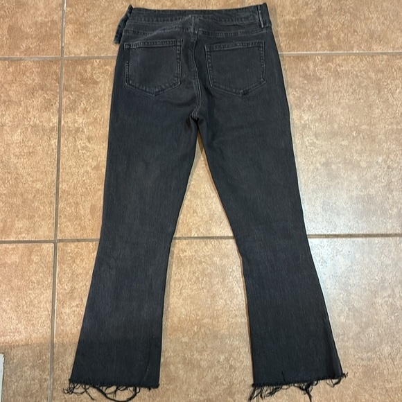 Paige Colette Cropped Flare Leg Belted Sash Raw Hem Jeans Ravenwood Black - Picture 6 of 7